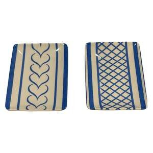Creative Co-Op Blue and White Ceramic Rectangular Trays Set of 2